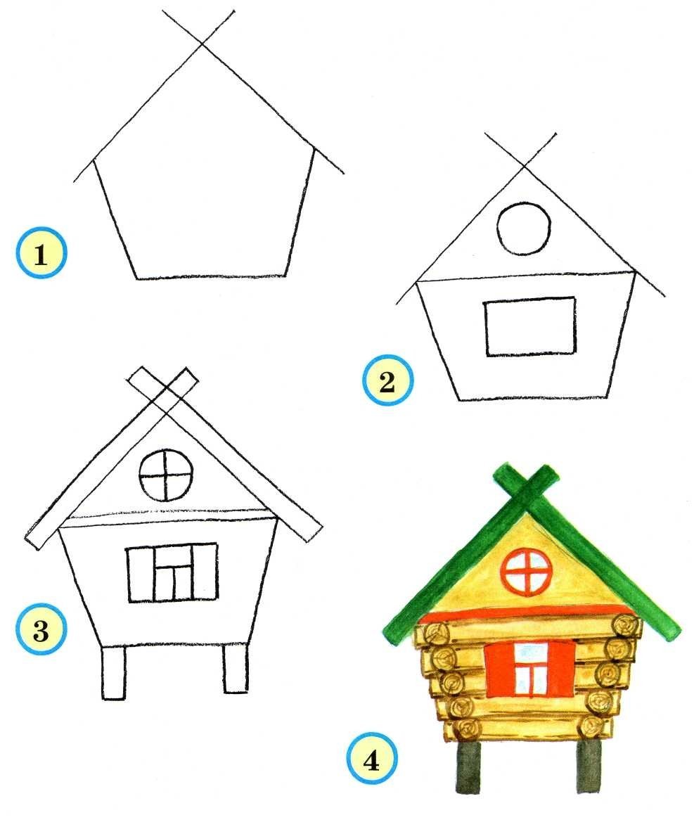 Схема рисования домика для детей