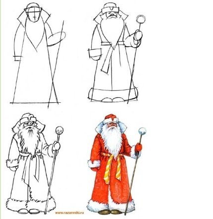 Дед Мороз сбоку нарисовать