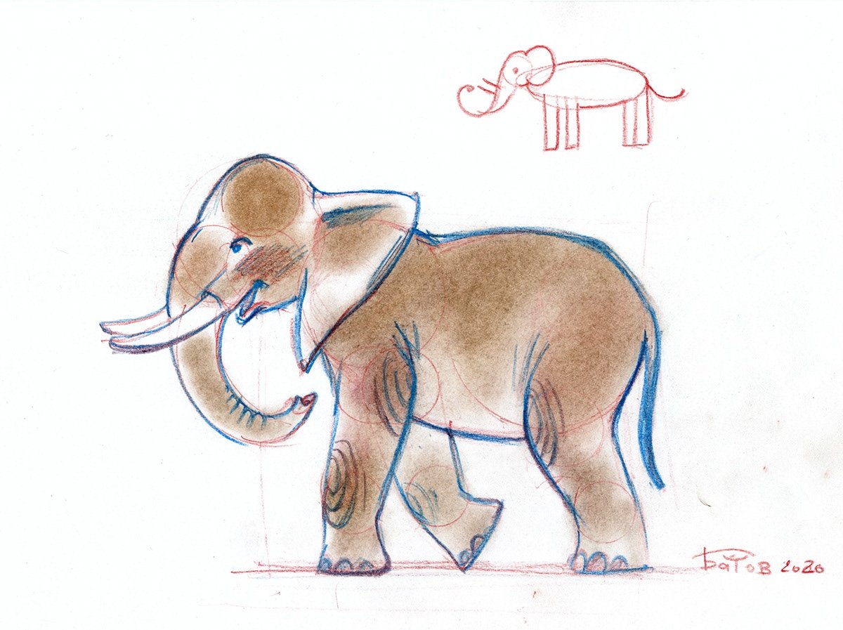 Рисуем слона с детьми 5-6 лет