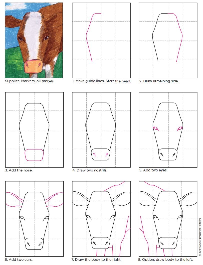 Этапное рисование коровы