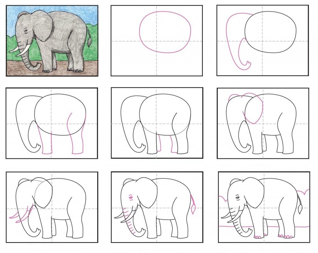 Урок рисования слон сзади