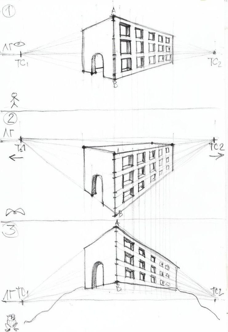 Линейная перспектива рисунок здания