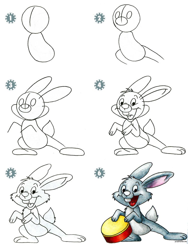Картинки поэтапно. Пошаговые рисунки. Как рисовать зайца. Поэтапный рисунок зайца. Заяц рисунок детский пошагово.
