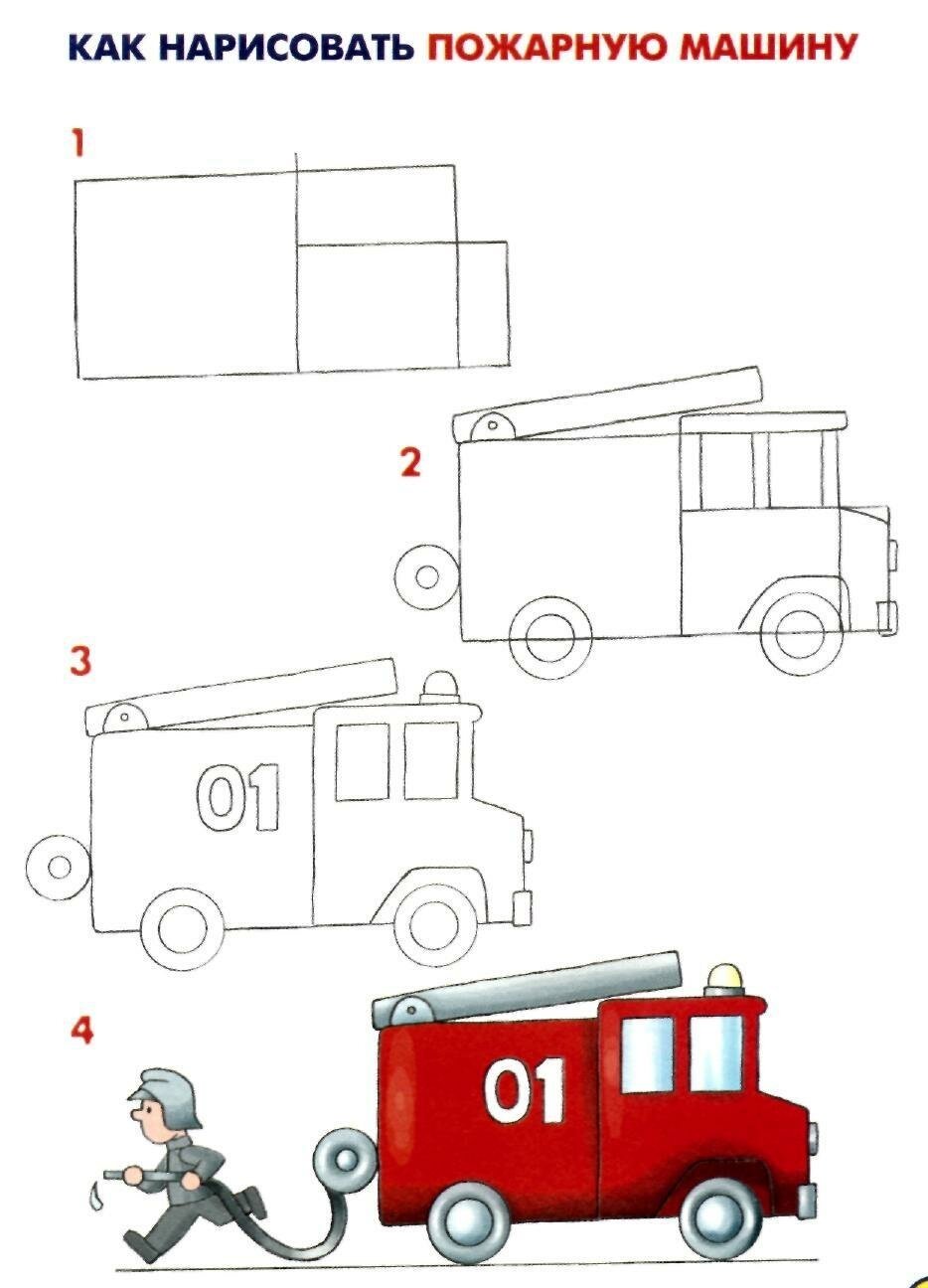 Как нарисовать пожарную машину спереди