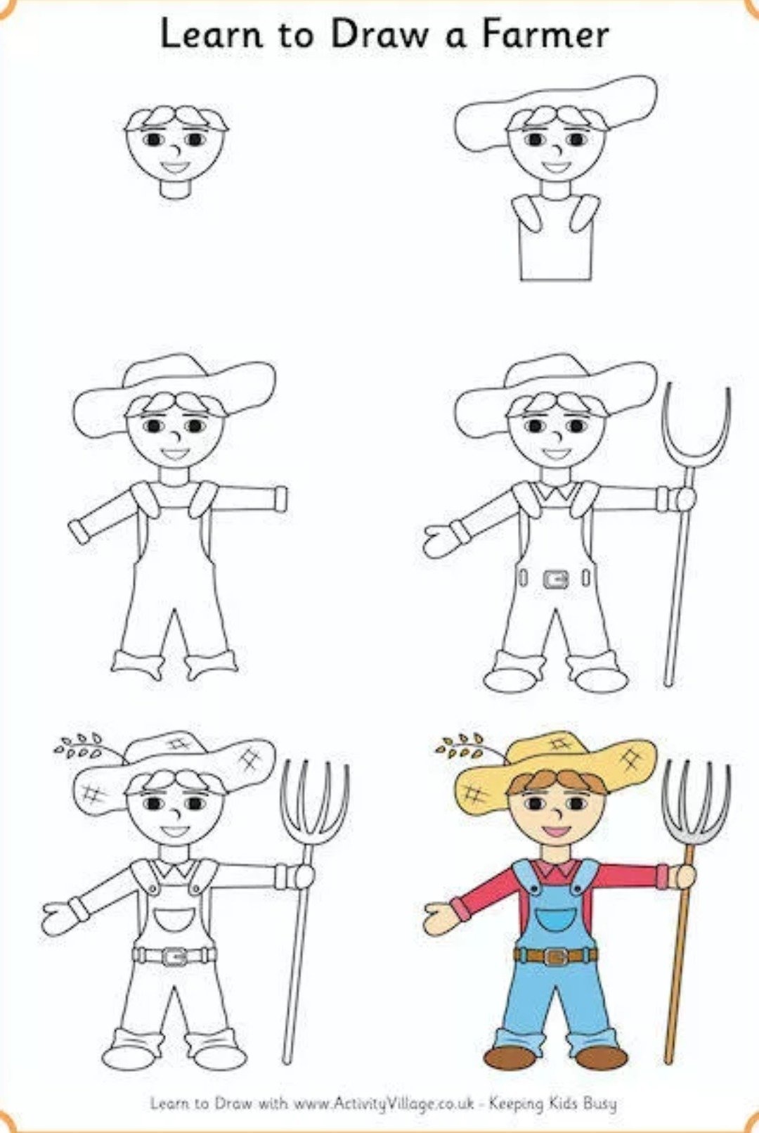 Рисунок фермера для детей пошагово