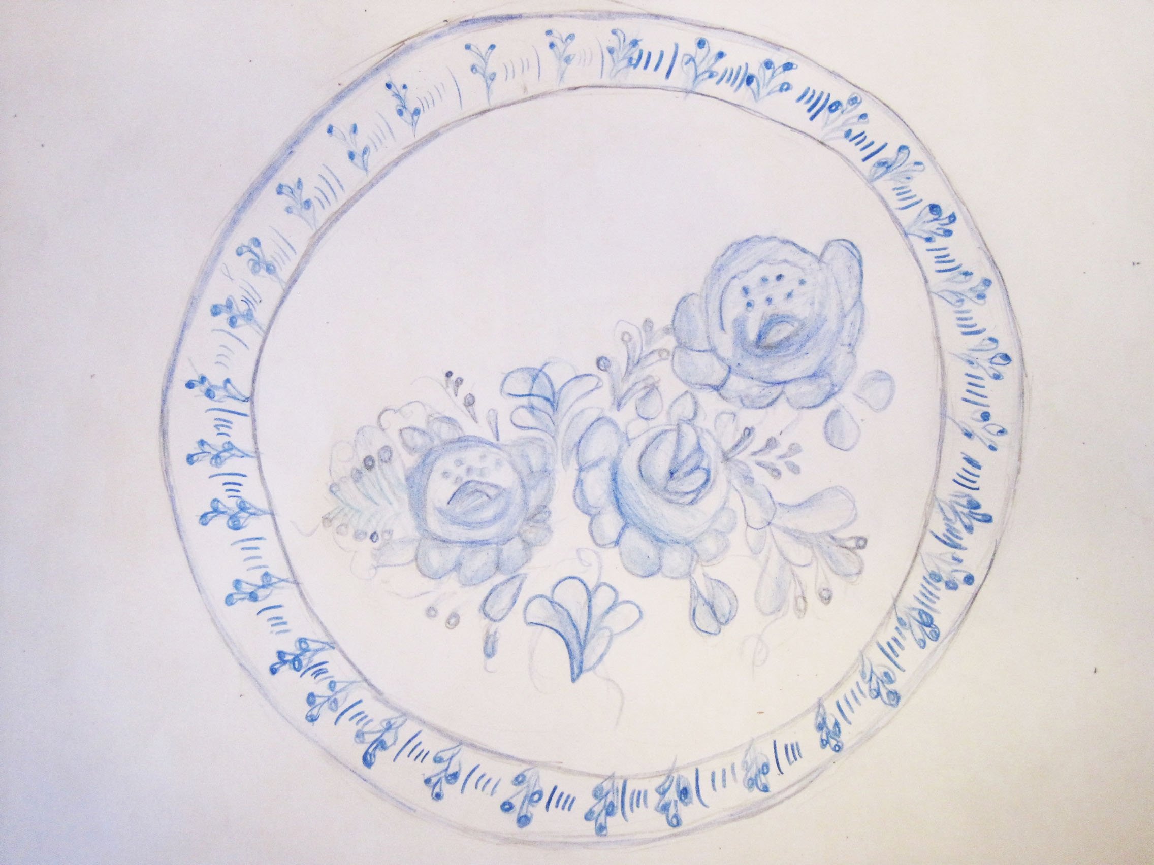 Гжельская роспись тарелка рисунок