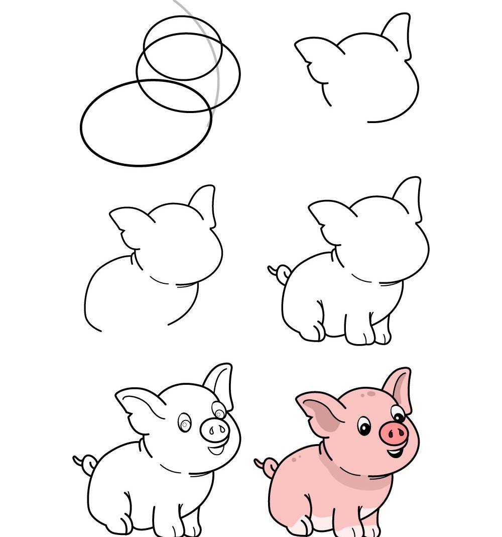 Рисунки легкие животное свинка