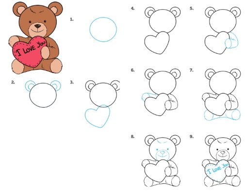 раскраска Плюшевый медведь с воздушными шарами в форме сердца отпраздновать день Святого Валентина