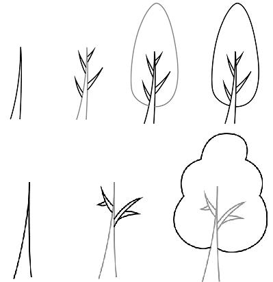 Этапы рисования дерева для детей