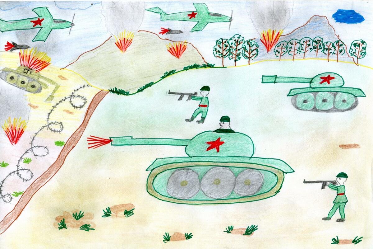 Рисунки детей на военную тему в начальной школе