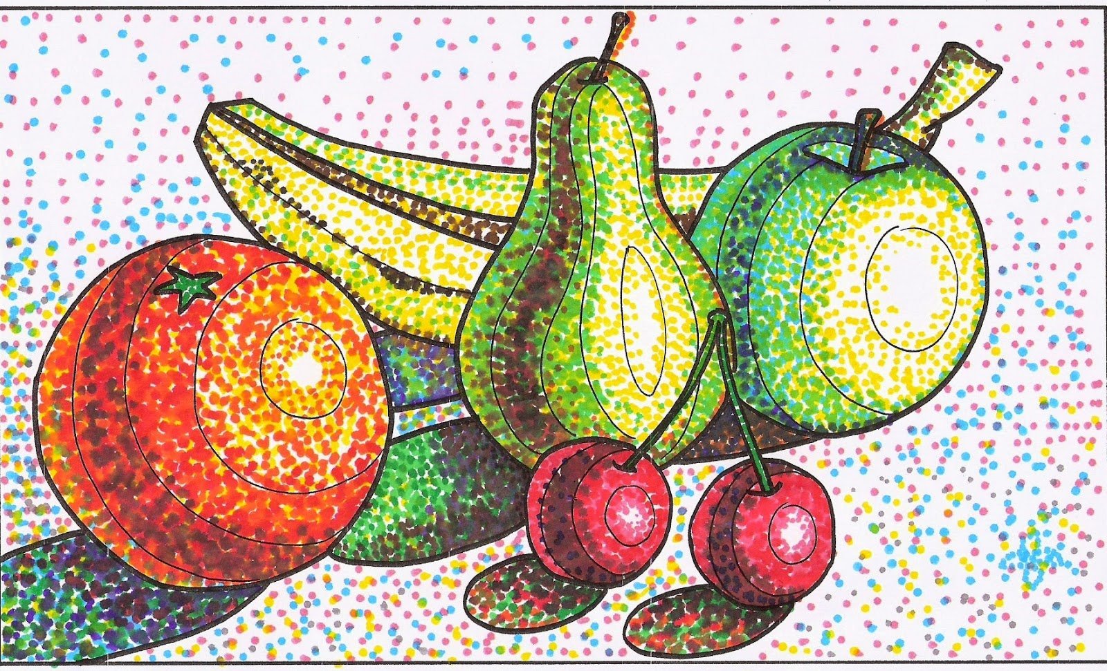 Пуантилизм фрукты