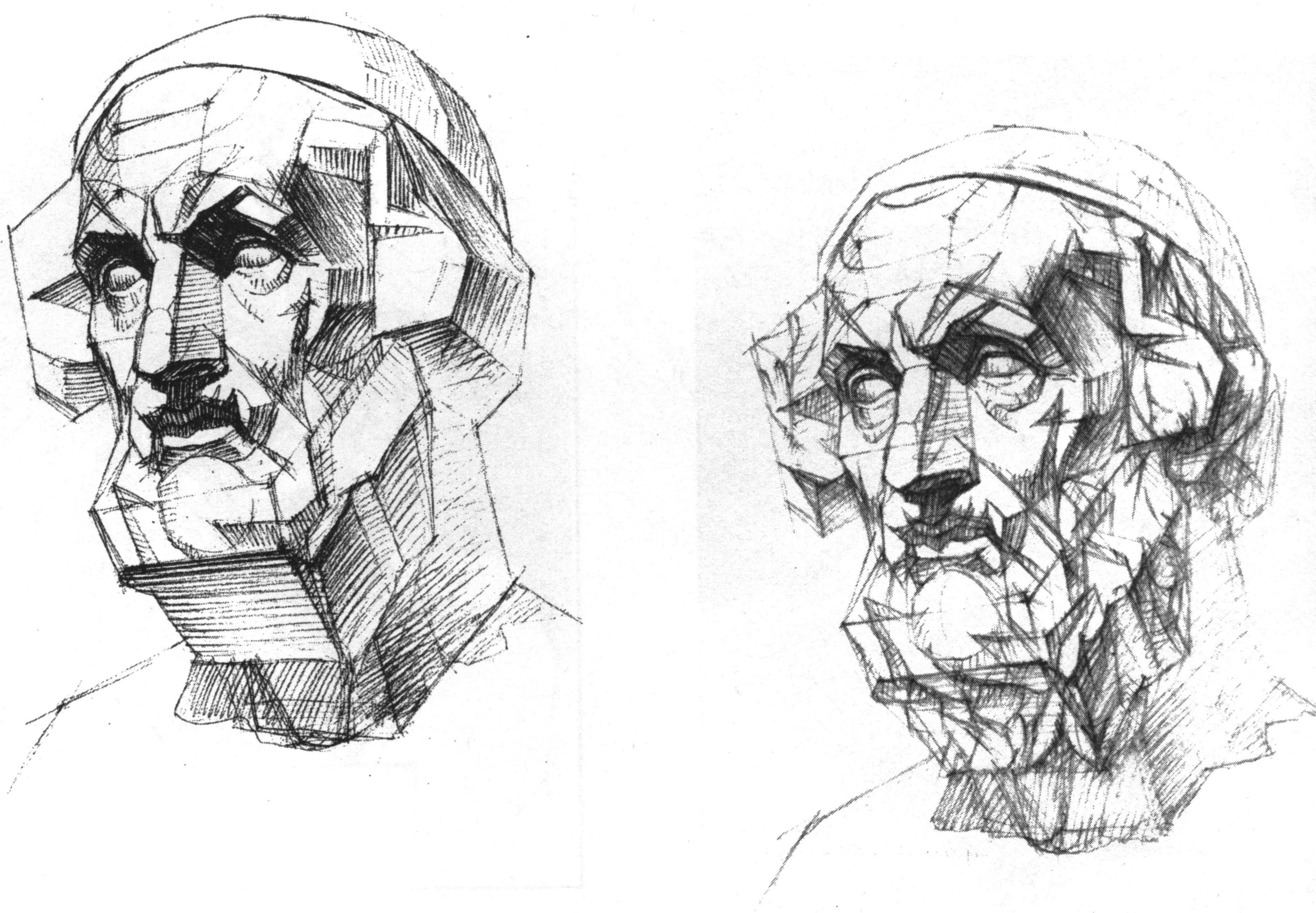 Линейно-конструктивный Академический рисунок гипсовой головы