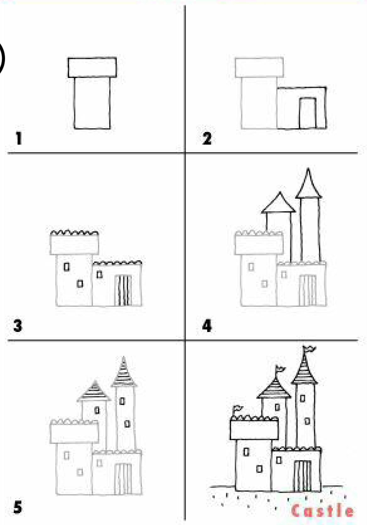 Поэтапное рисование замка для детей