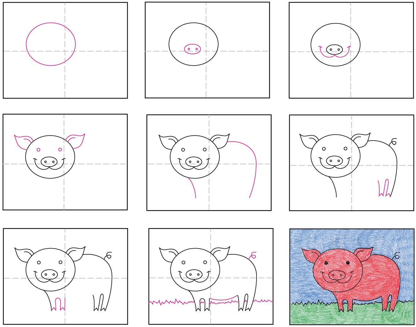 Поэтапное рисование свиньи