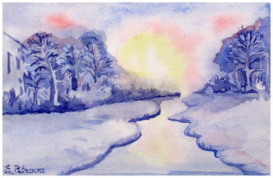 Рисунок к стихотворению зимнее. Зимний пейзаж 5 класс. Зимний пейзаж цветными карандашами. Простой зимний пейзаж акварелью для детей. Иллюстрация к стихотворению зимнее утро.