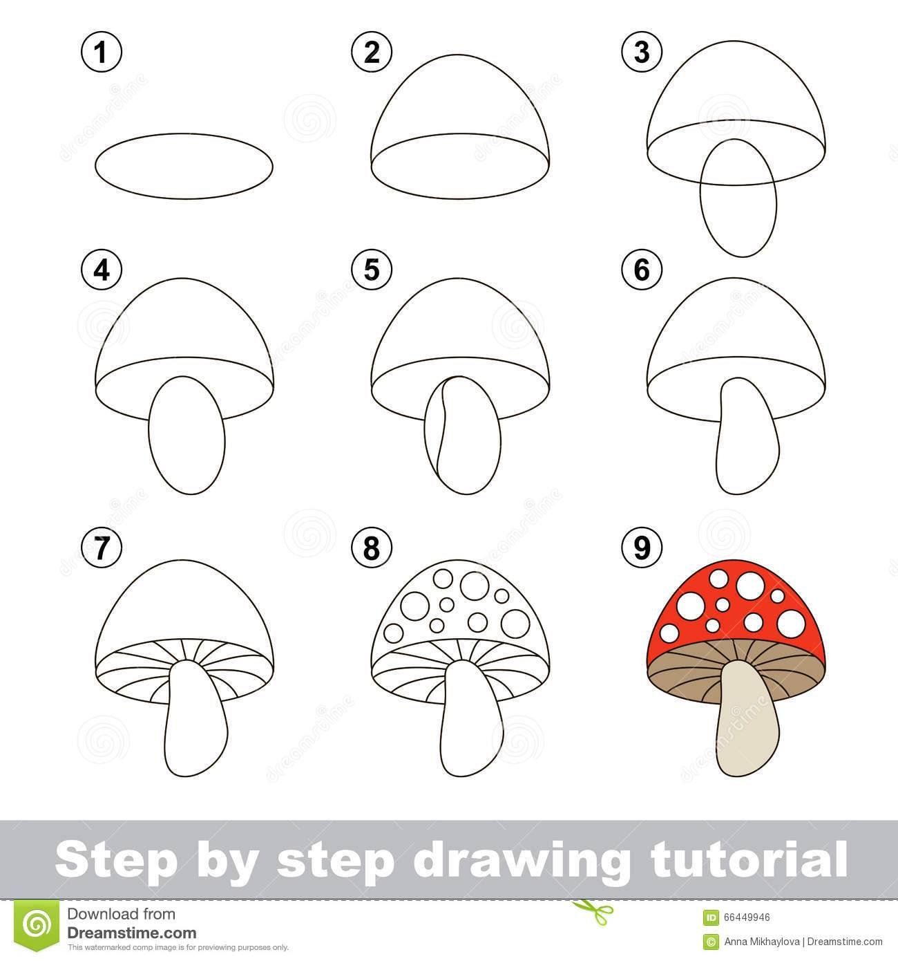 Рисуем грибы поэтапно