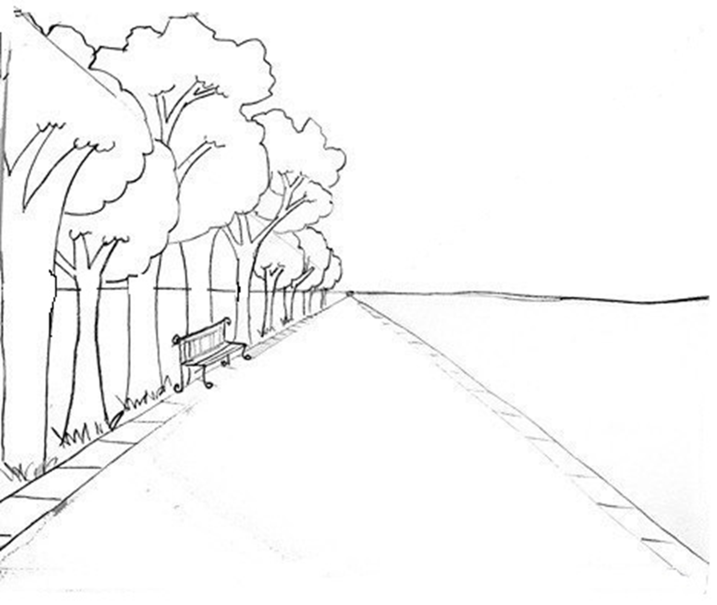 Дорога в большой мир рисунок. Линейная перспектива перспектива аллея. Линейная перспектива рисунок парк. Пейзаж карандашом. Пейзаж в перспективе карандашом.