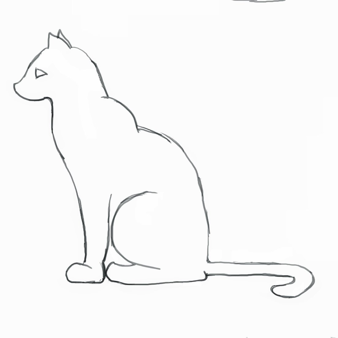 Сидячая кошка карандашом