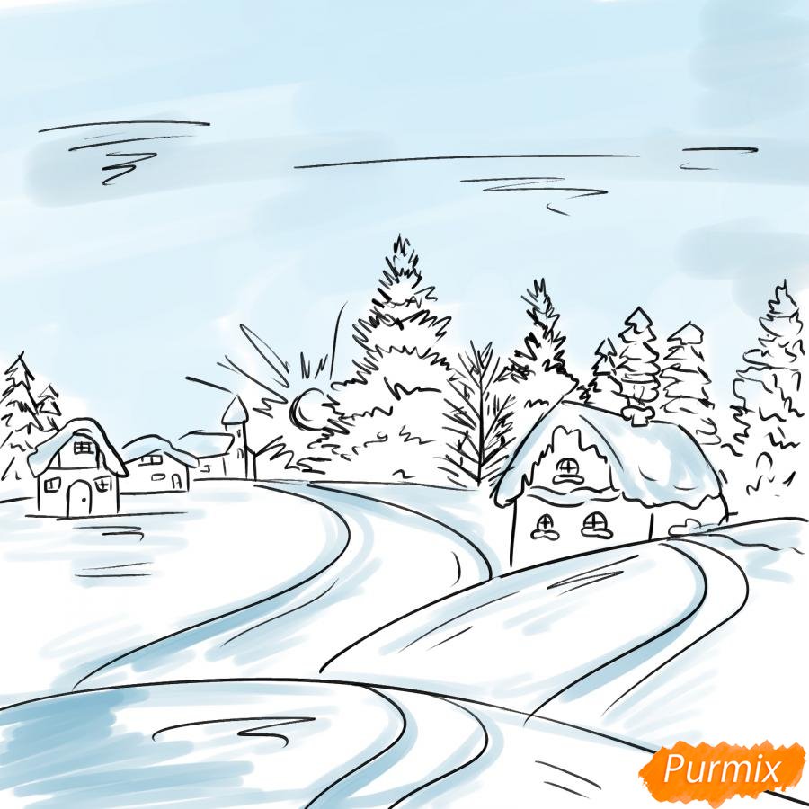 Зимнее утро рисунки легкие