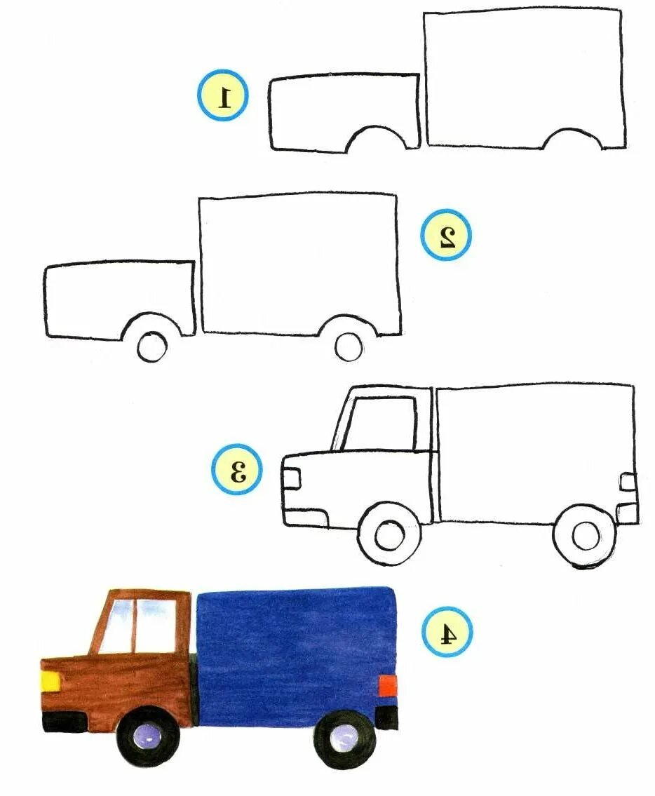 Простой грузовика. Схема рисования машины. Рисование грузовая машина в старшей группе. Поэтапное рисование автомобиля для детей. Машинка рисунок.