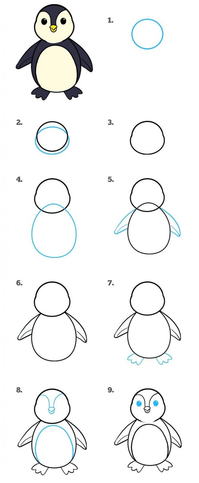 Нарисовать пингвина для детей поэтапно