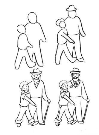 Дедушка с внуком раскраска для детей