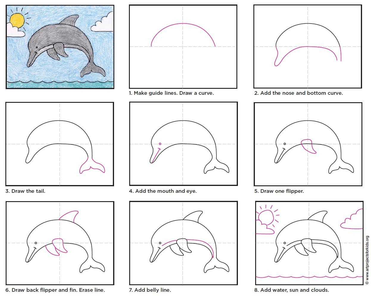 Рисуем дельфина поэтапно
