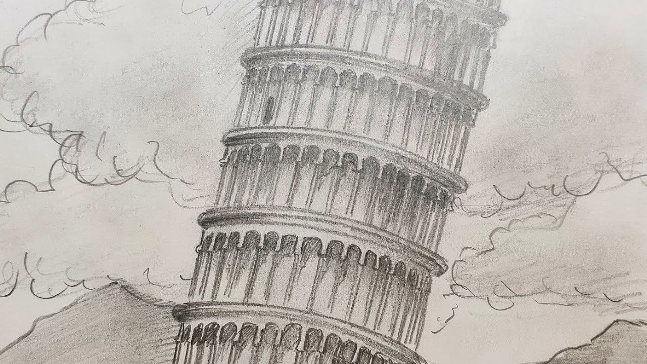 Пизанская башня фото рисунок карандашом