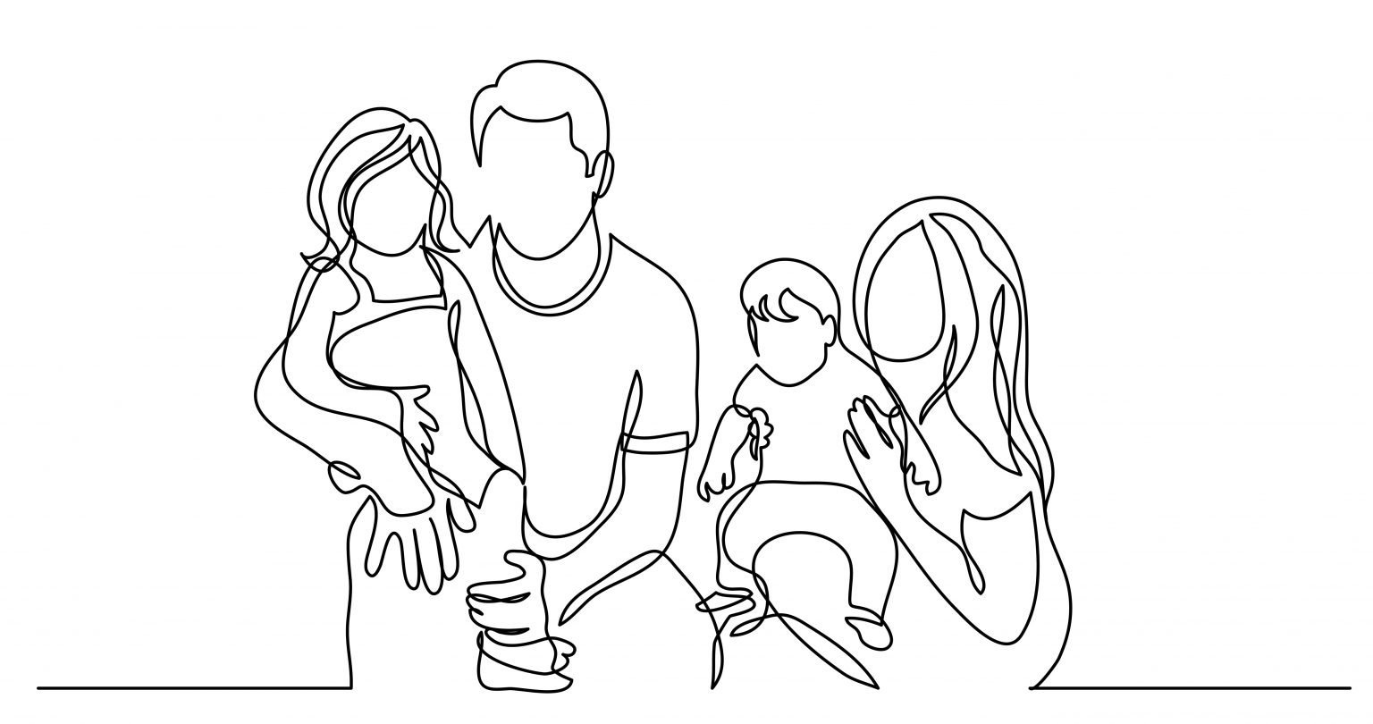 Рисунок одной линией семья с младенцем