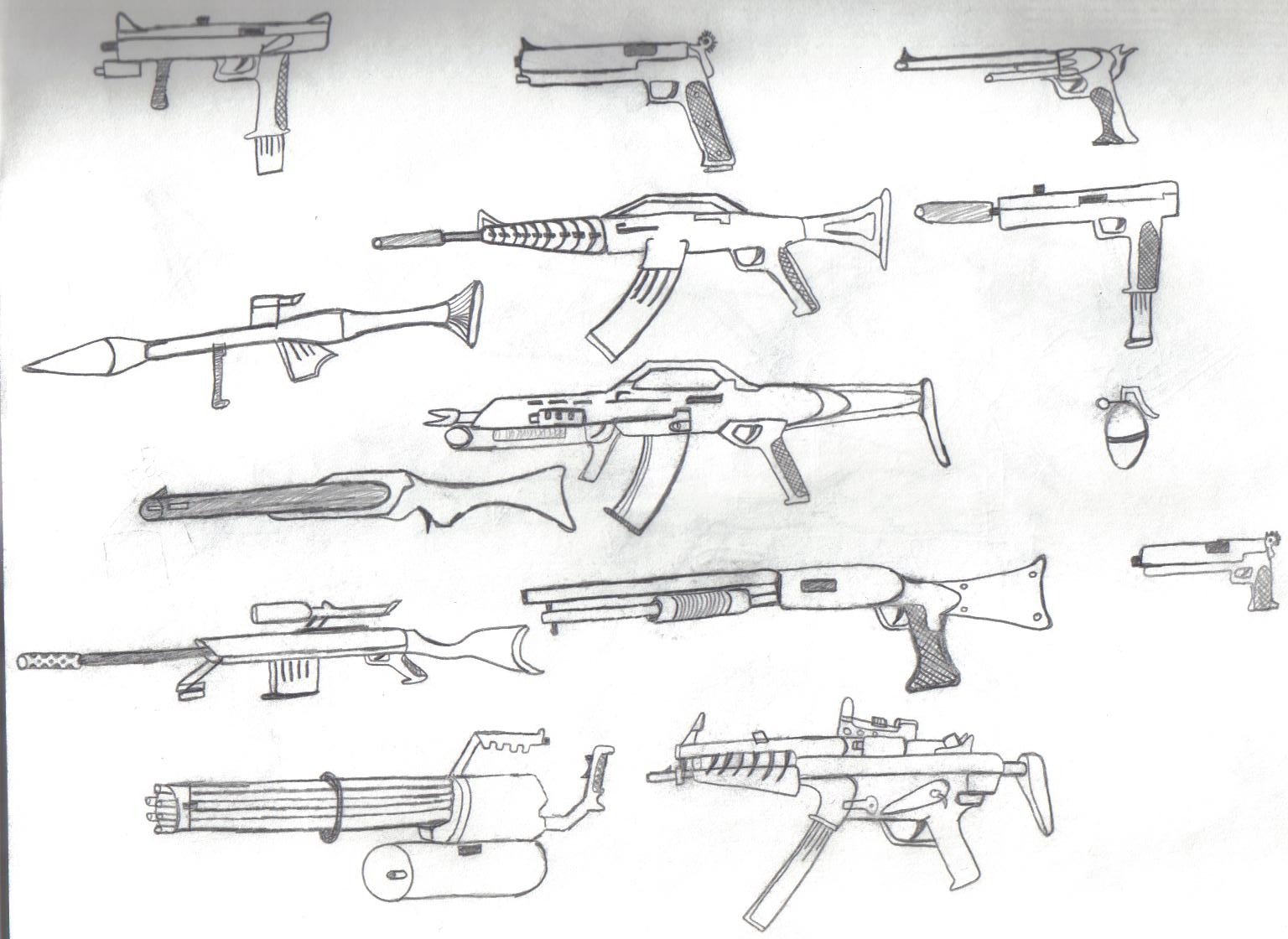 Рисунки оружия карандашом для начинающих