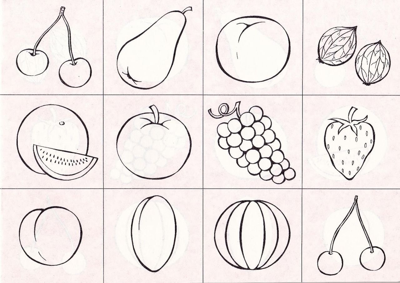 Рисование по трафарету овощей и фруктов