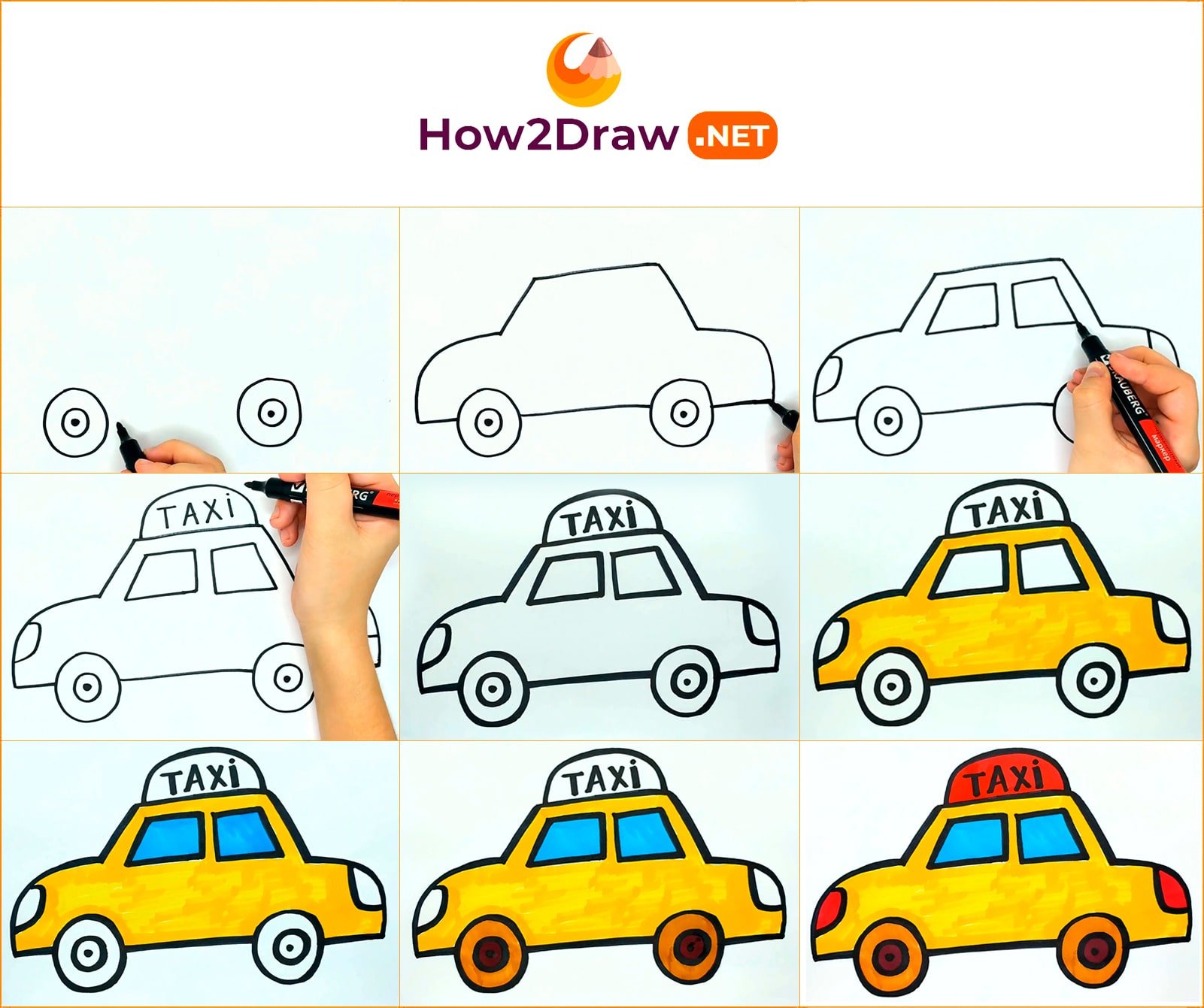 Такси рисунок для детей карандашом