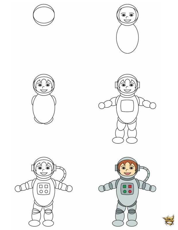 Космонавт поэтапно для детей. Поэтапное рисование для детей. Космонавт рисунок пошагово для детей. Космонавт рисунок для детей карандашом. Поэтапное рисование Космонавта.