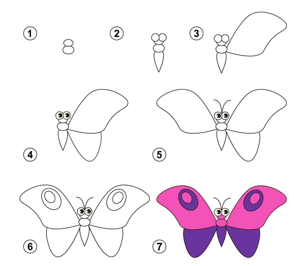 Этапы рисования бабочки для детей