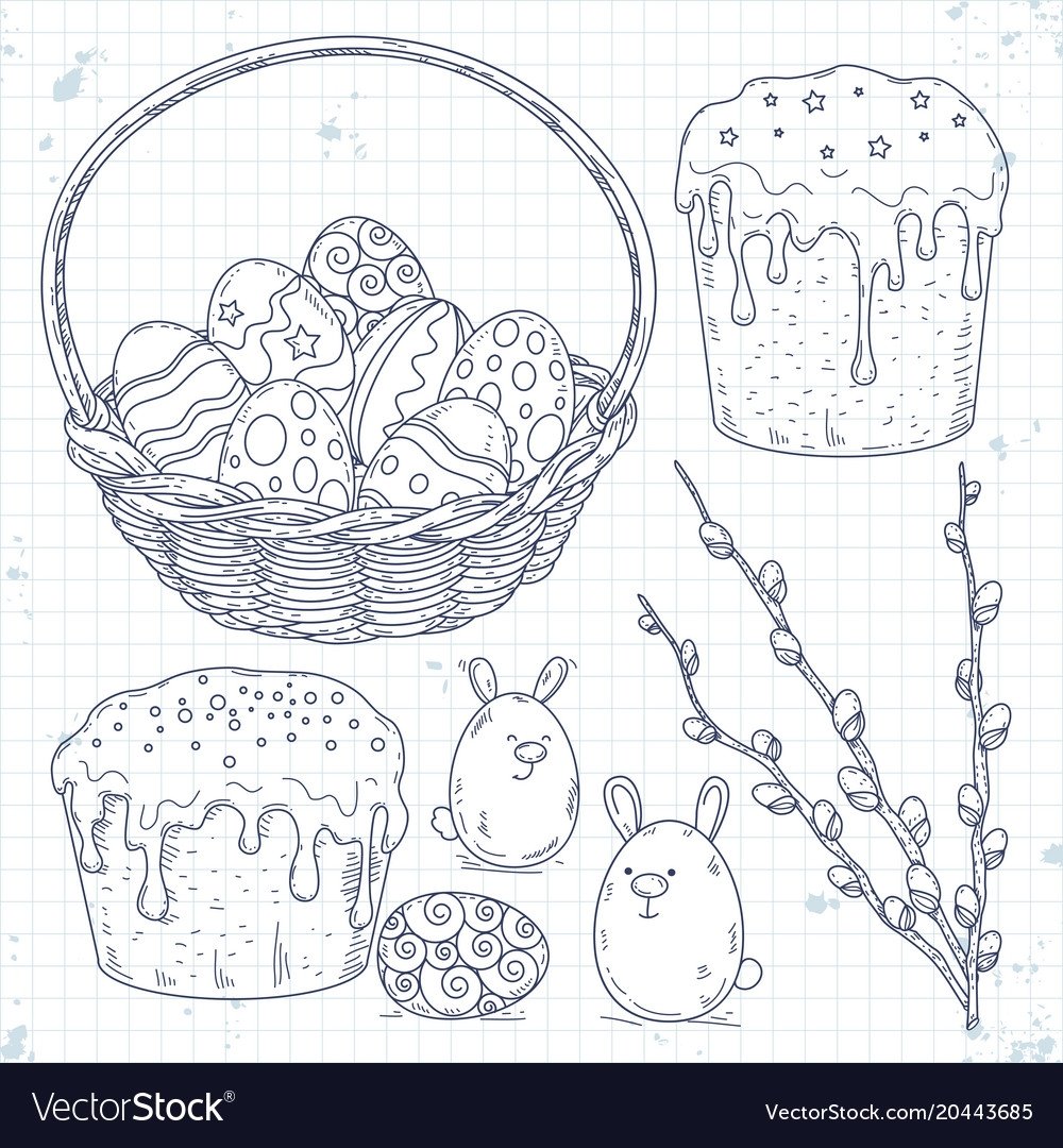 Рисунок кулича и яиц на Пасху