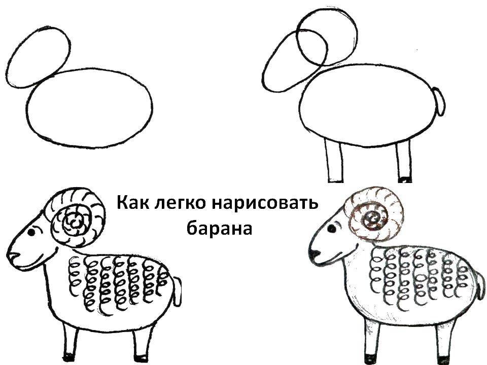 Рисуем козу с детьми поэтапно