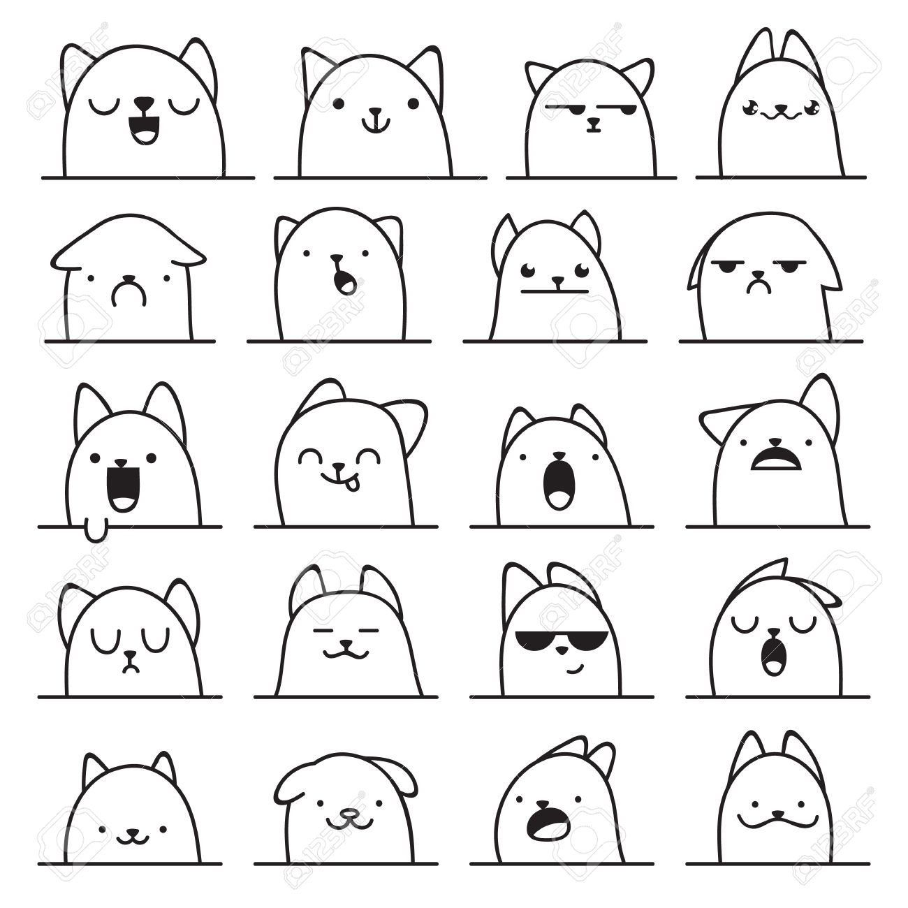 Котики с эмоциями рисунки для срисовки