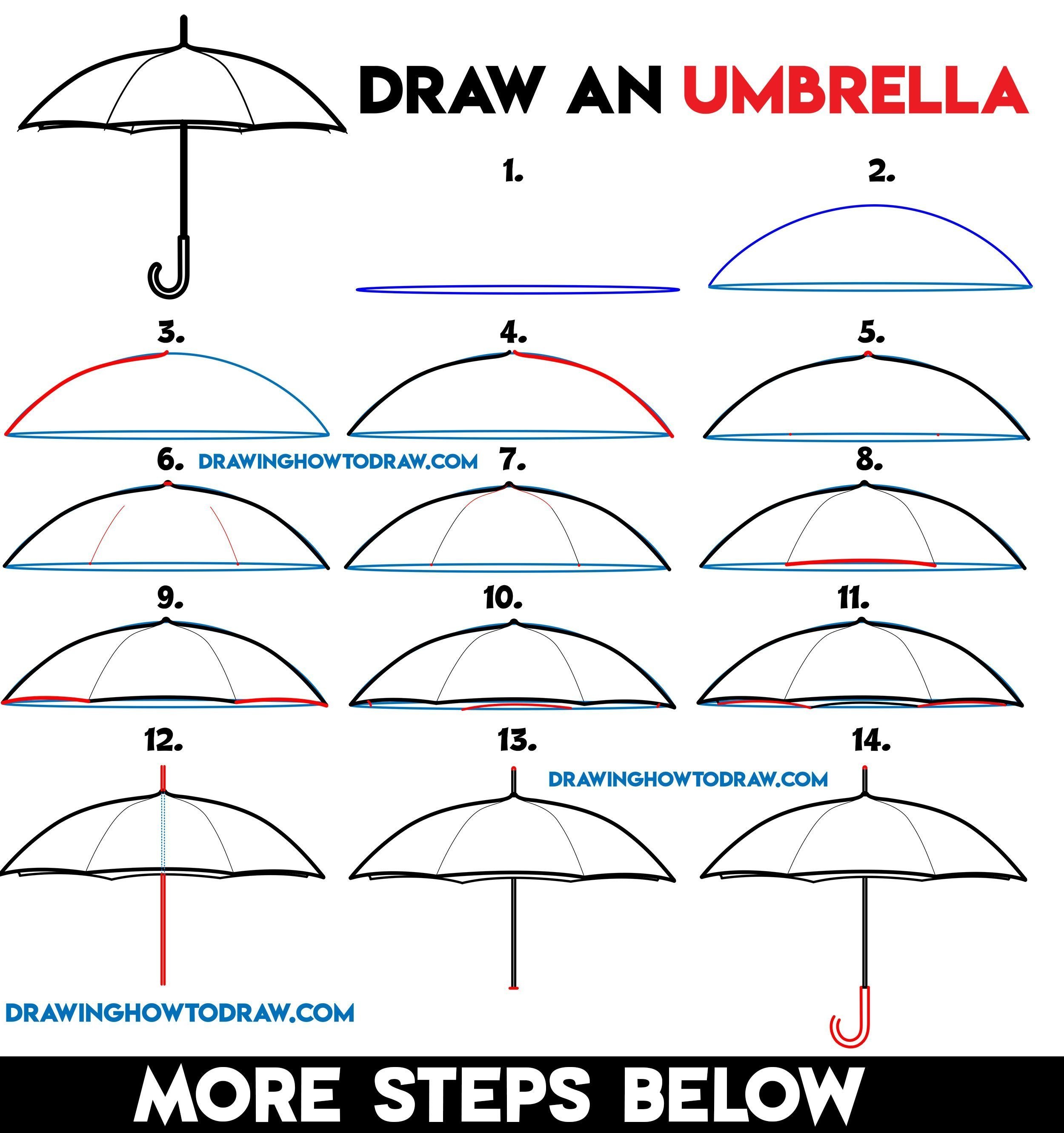 Схема рисования зонта для детей