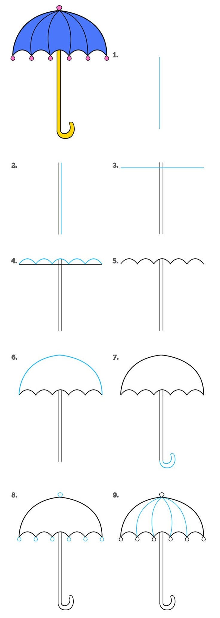 Поэтапное рисование зонта
