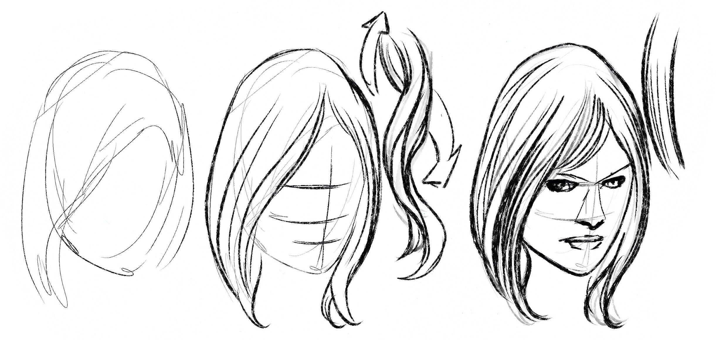 Нарисованные волосы прямой пробор