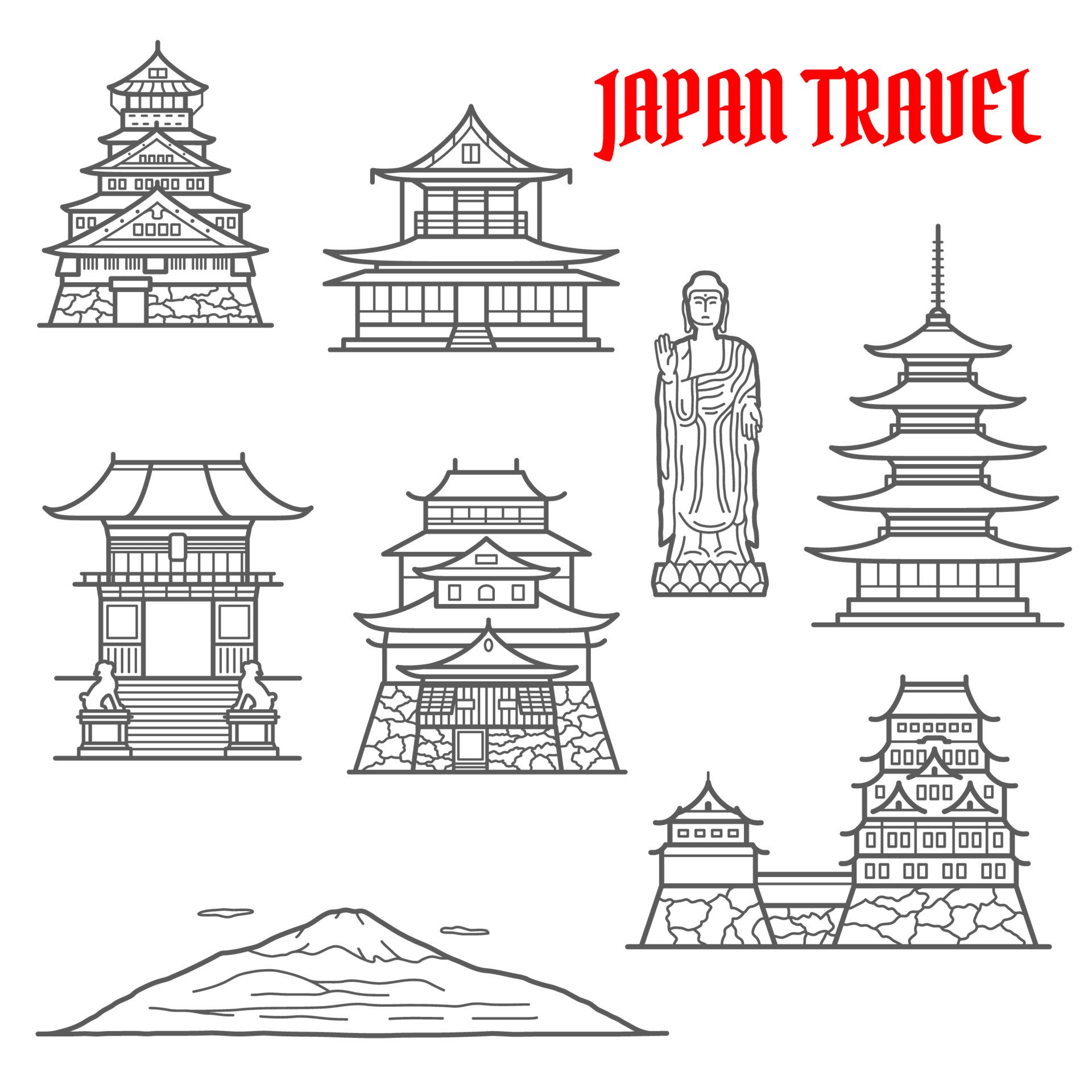 Японский храм пагода нарисовать