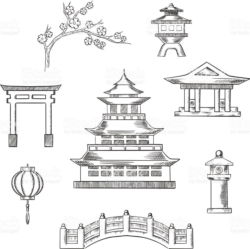 Японский храм эскиз