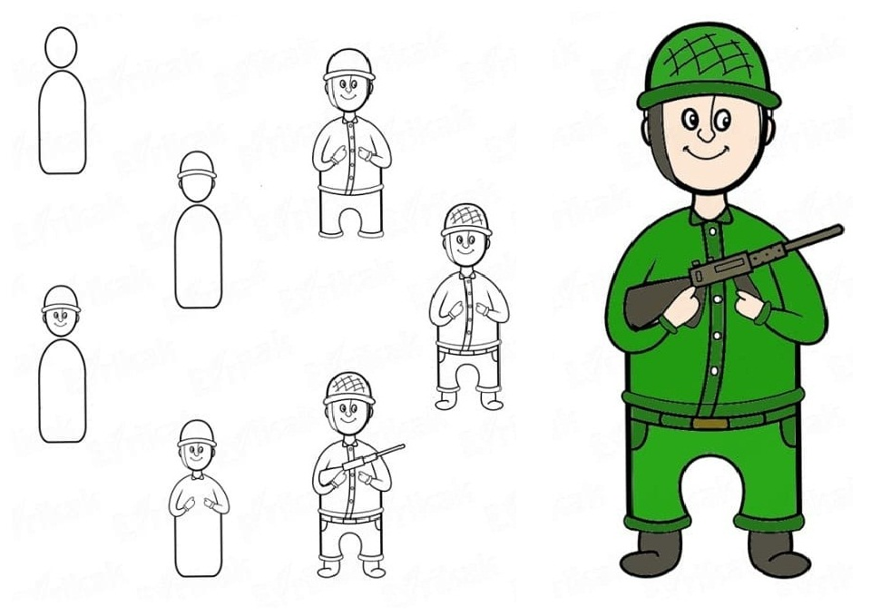 Включи про солдатов. Рисунок солдату. Рисунок солдата карандашом для детей. Поэтапное рисование солдата. Солдат рисование для детей.