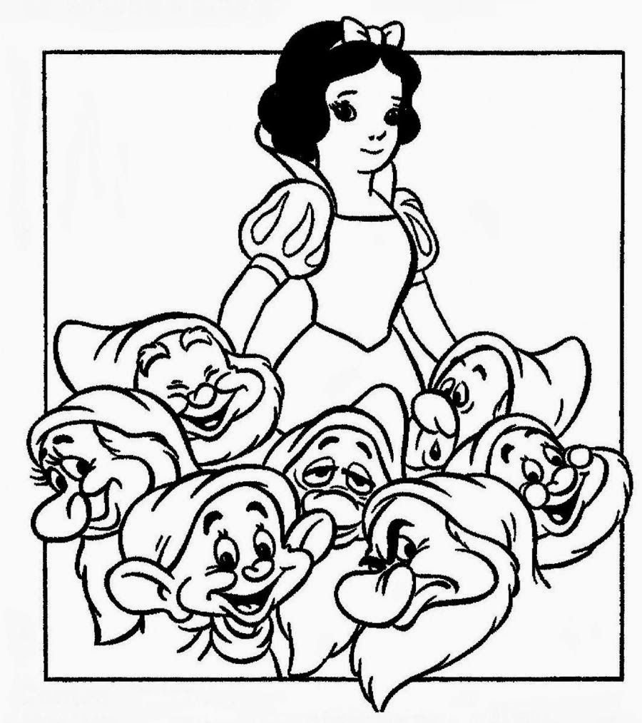 Иллюстрация к сказке Белоснежка и семь гномов раскраска
