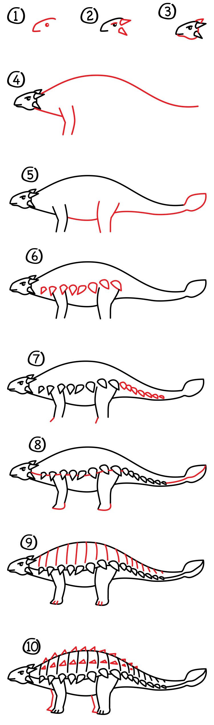 Рисунок Анкилозавра поэтапному