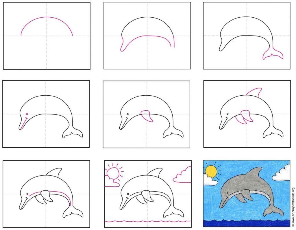 Рисование дельфина поэтапно