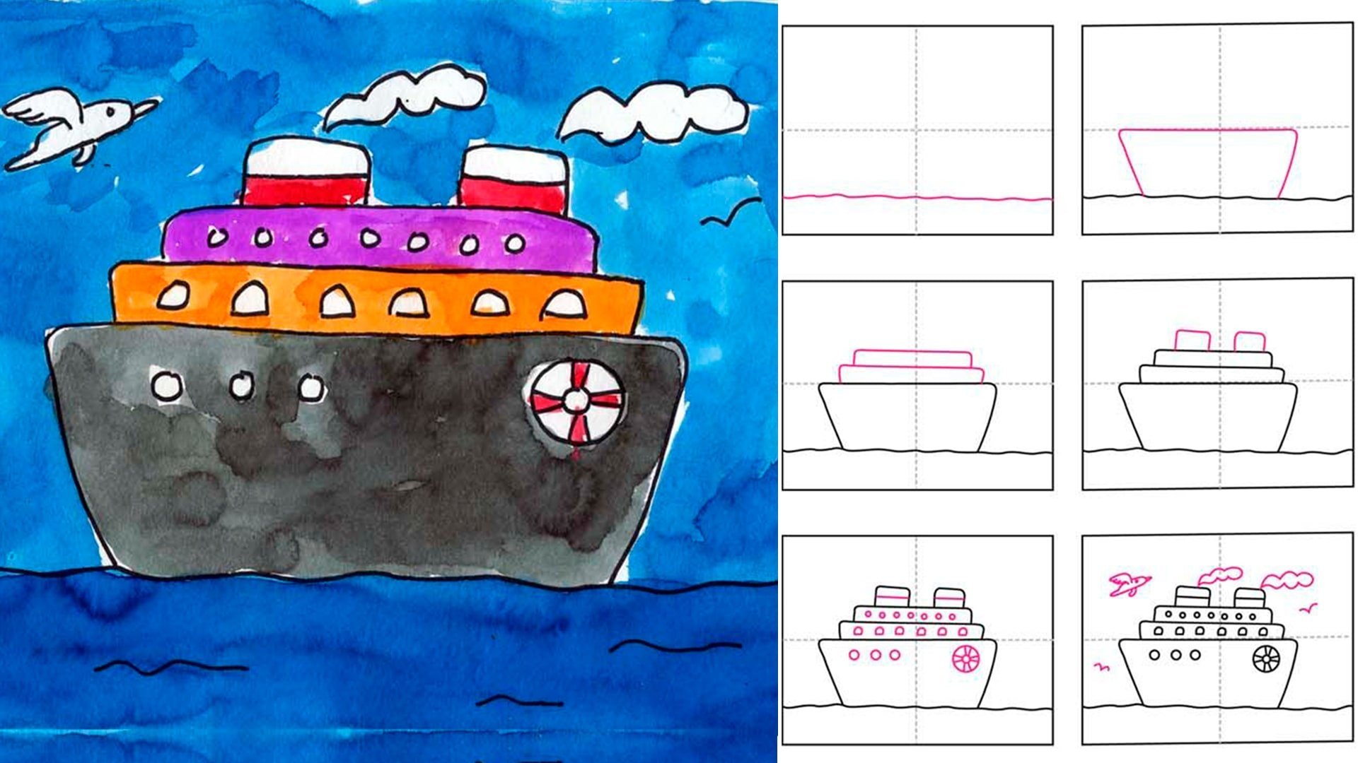 Детские рисунки картинки кораблик