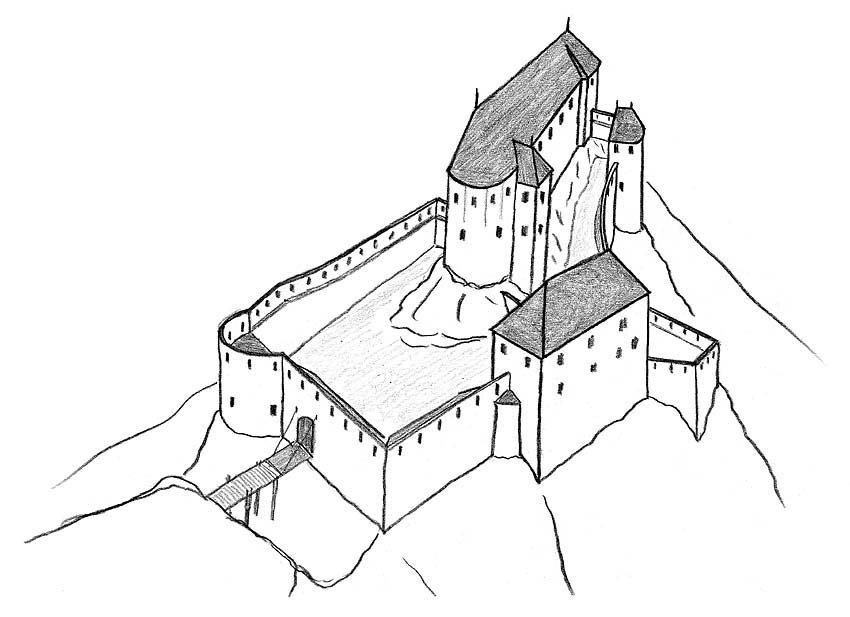 Средневековый замок 4 класс. Романский замок феодала. Романский замок схема. Замок феодала рисунок. Рыцарский замок рисунок.