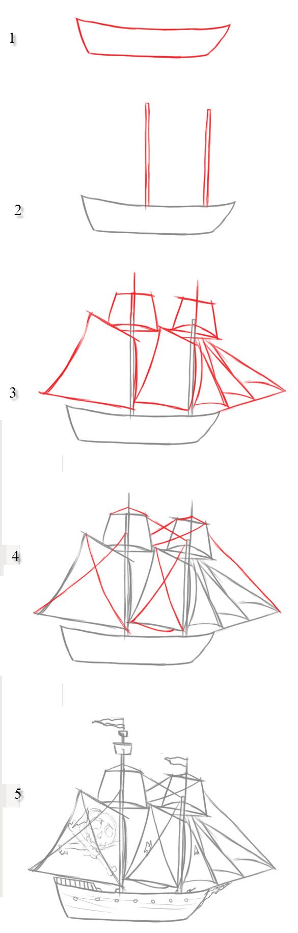 Поэтапное рисование корабля