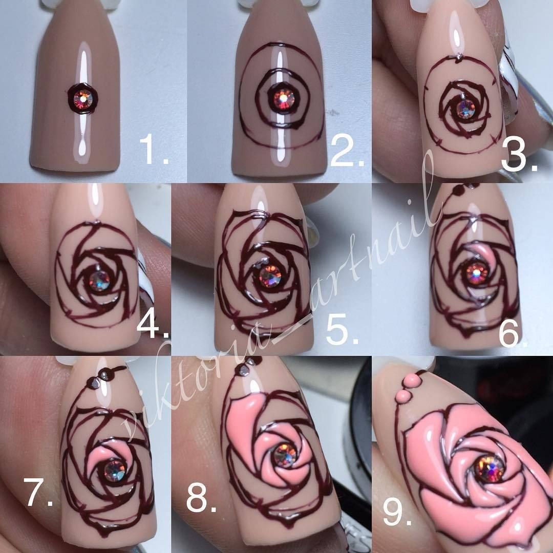 Нарисовать розу на ногтях
